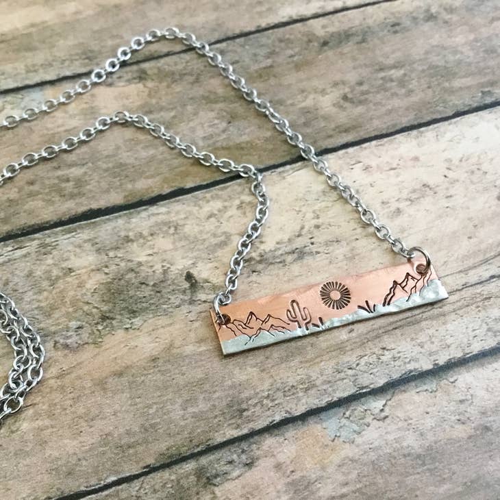 Desert Scene Mixed Metal Necklace