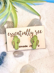 Wood Cactus Stud Earrings