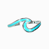 Enameled silver wave ring with turquoise blue enamel