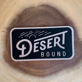 Desert Bound sticker with bold white lettering on a dark blue rounded rectangle background