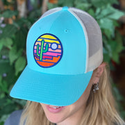 Stained Glass Sunset Trucker Hat - Teal