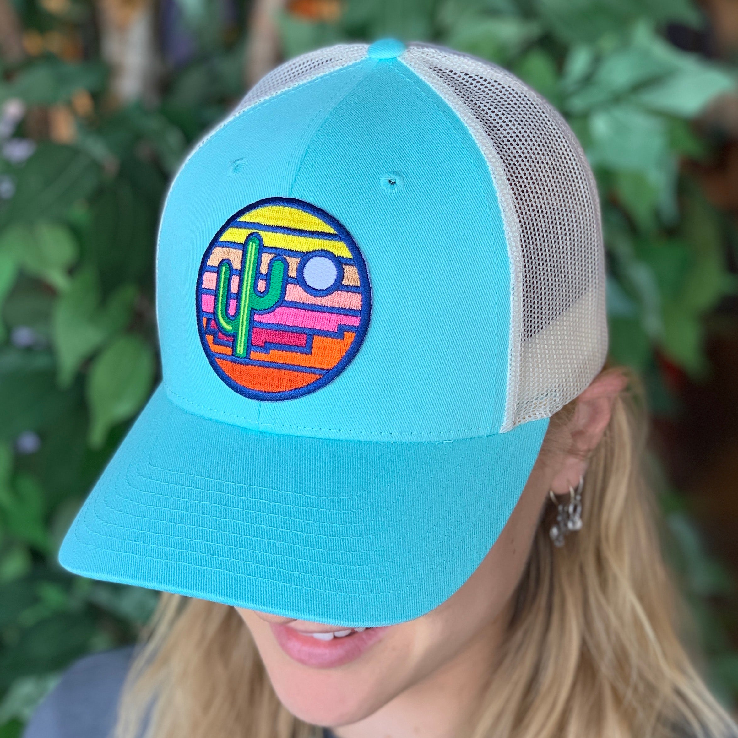 Stained Glass Sunset Trucker Hat - Teal